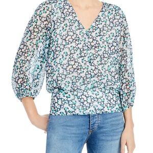 Karl Lagerfeld V-Neck Smocked Waist Blouse